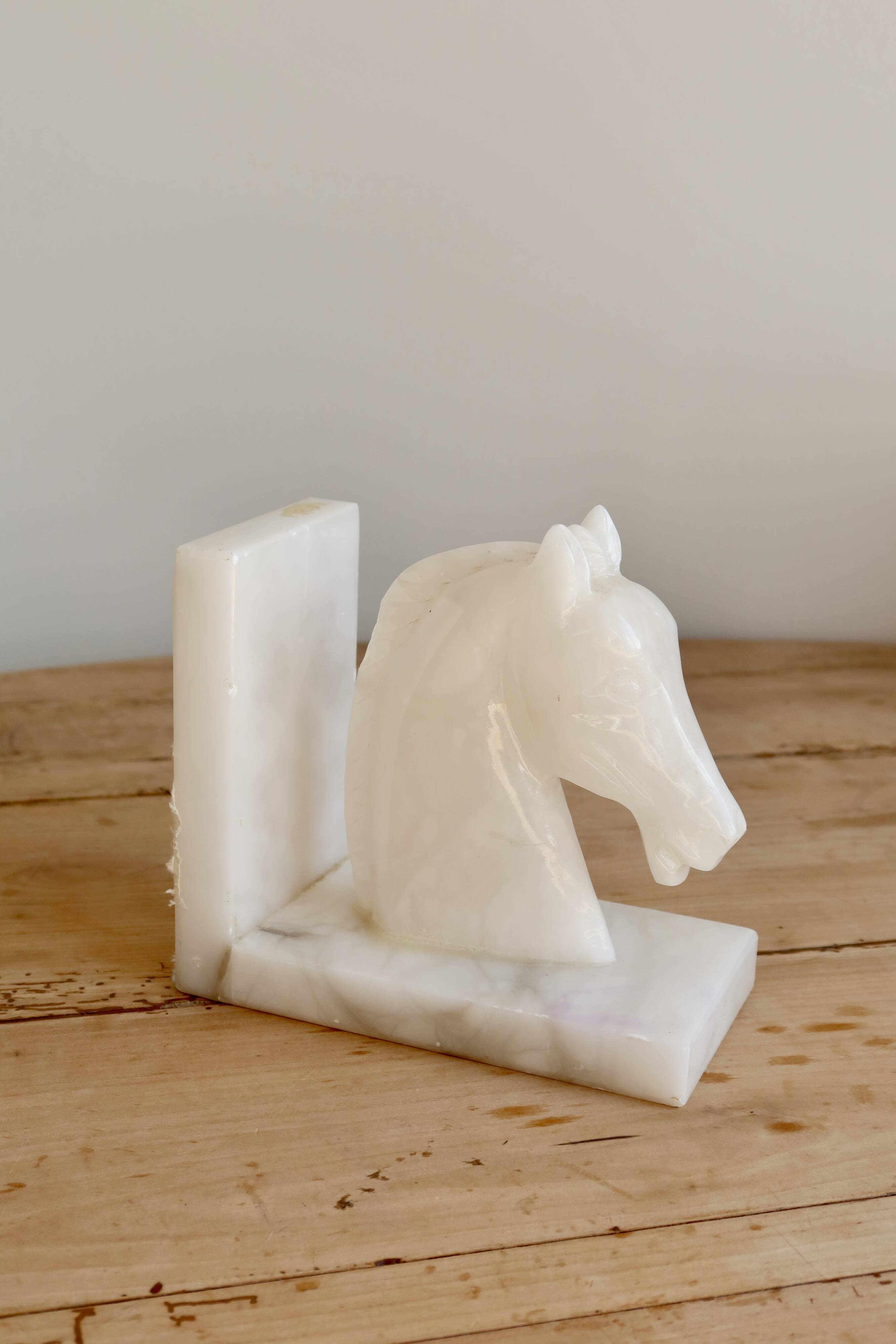 Vintage white stone marble effect bookend horse