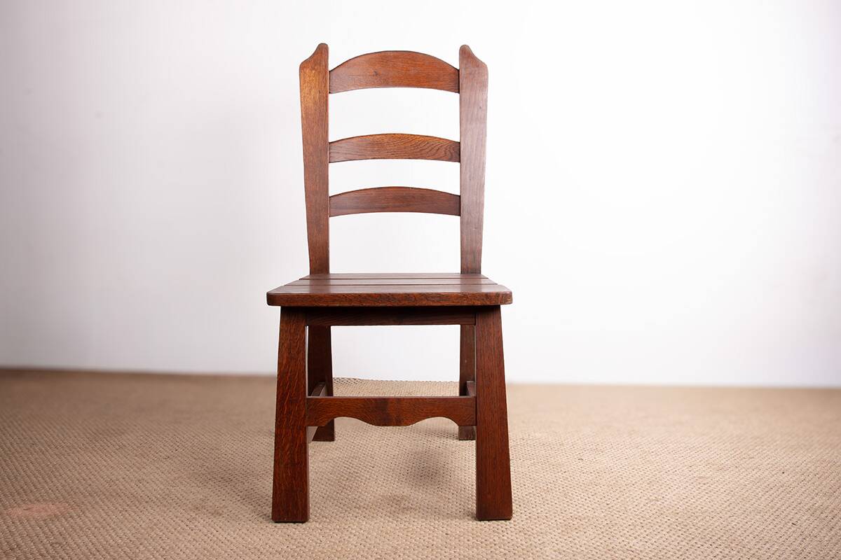 Set of 6 large Brutalist chairs in solid oak from the 1950s.