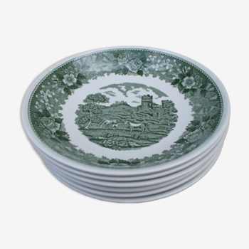 6 assiettes creuses Adams English Scenic vert