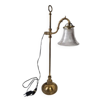 Lampe en bronze et tulipe holophane