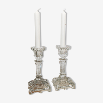 Duo of glass candle holders