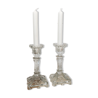 Duo of glass candle holders