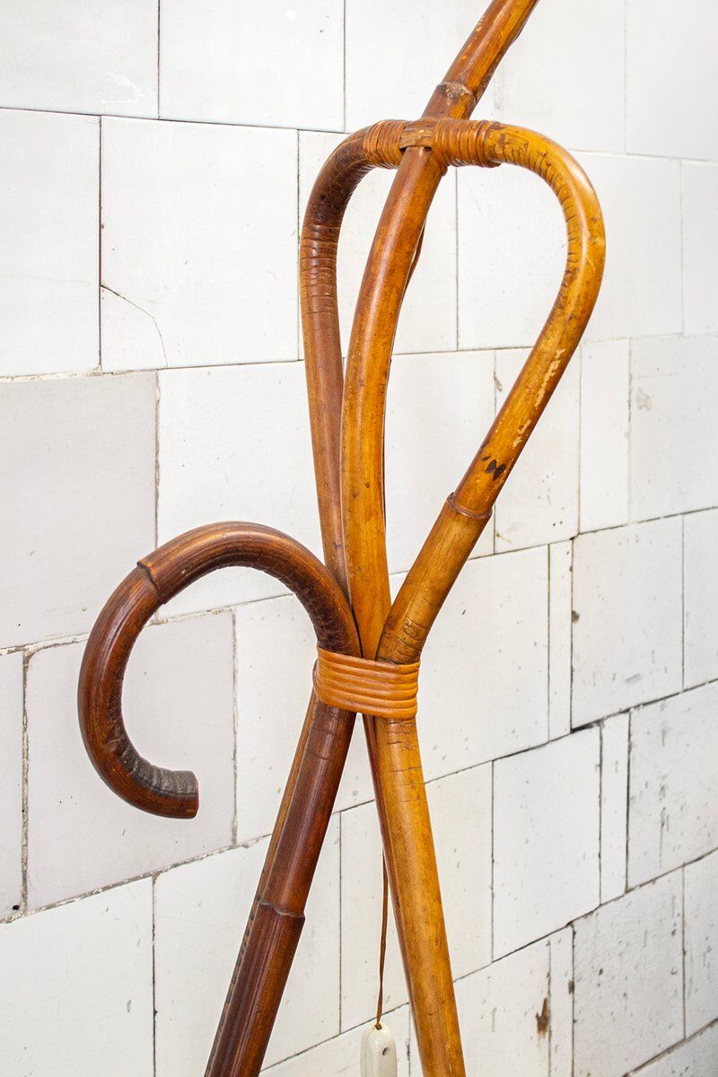 Wicker and bamboo floor lamp, Italy, 1950