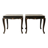 Set of 2 Chinese low tables in black lacquered wood with gold decoration.