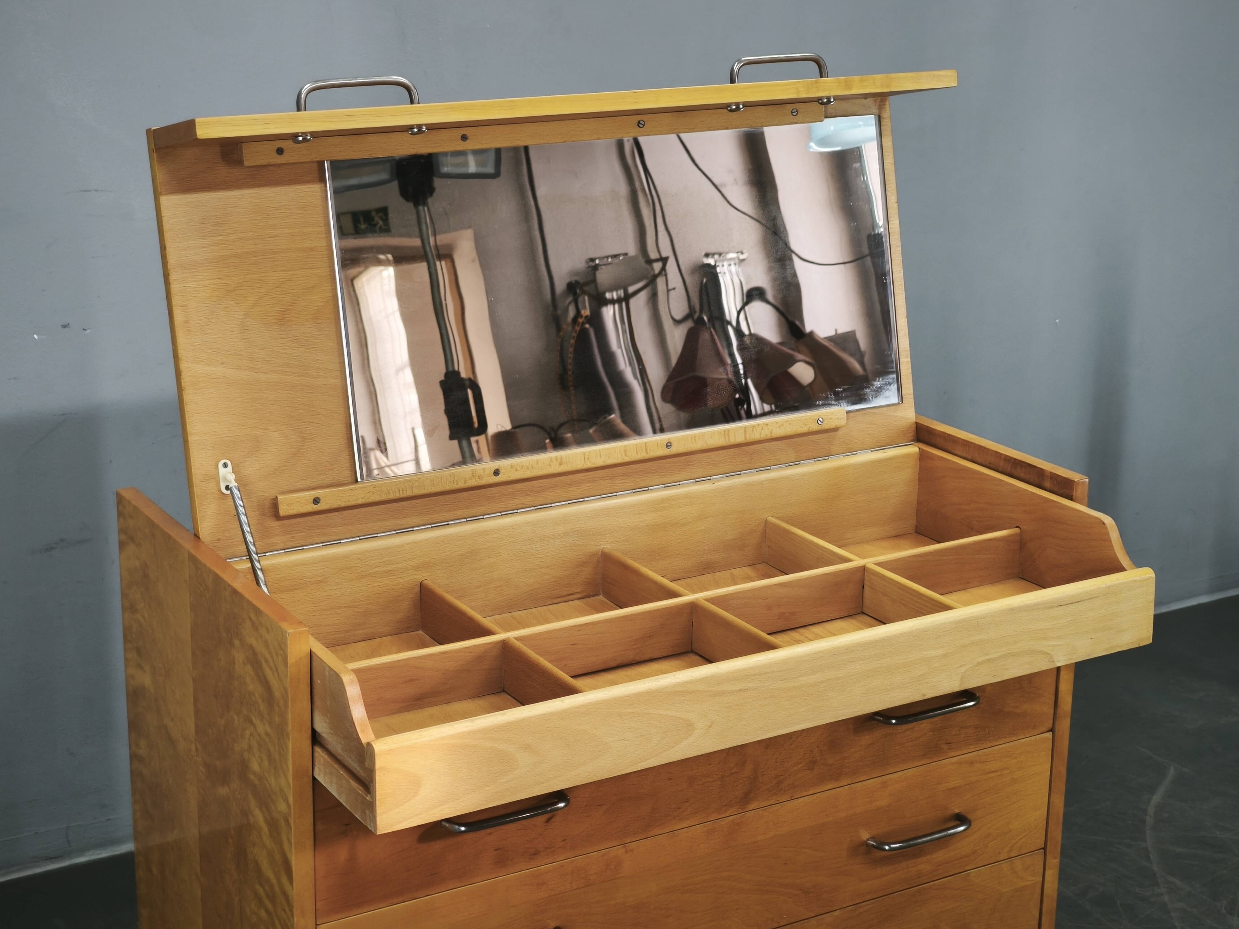 1970s UP Zavody Czech Mid Century Vanity Chest With Mirror