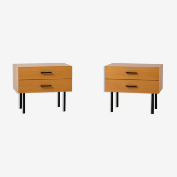 Pair of modernist oak bedside tables in the 60s