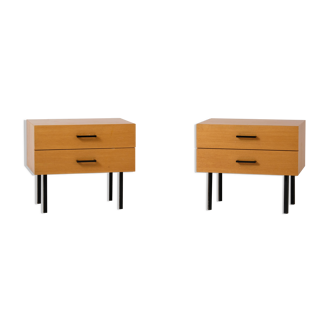 Pair of modernist oak bedside tables in the 60s