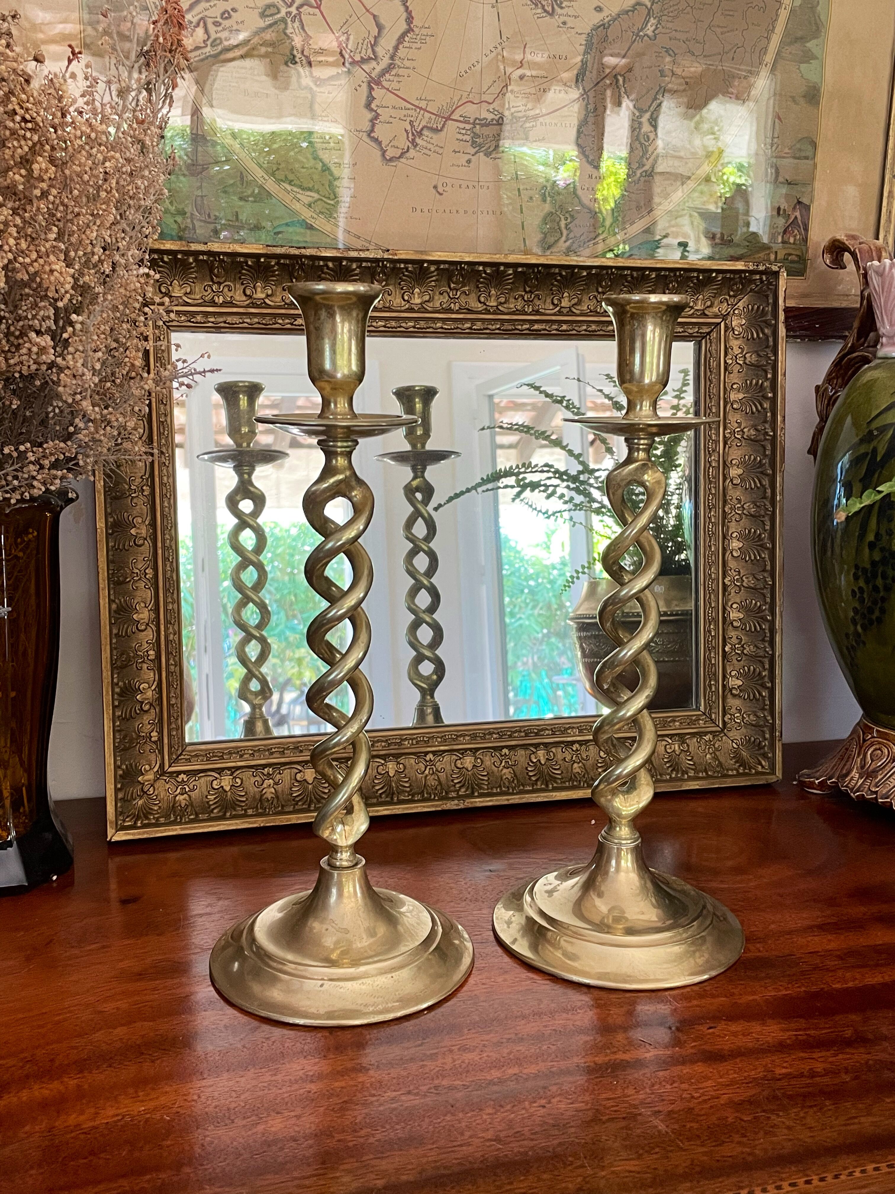 Old pair of twisted candle holders in gilded bronze 32.5cm