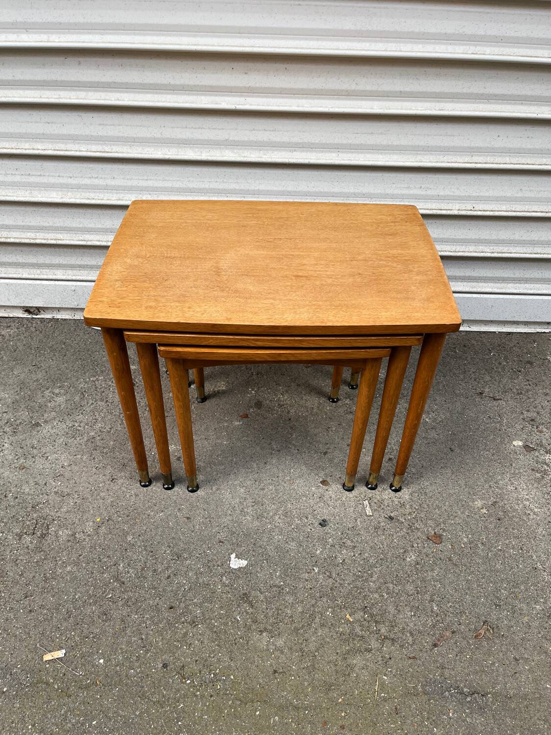 3 wooden nesting tables, 50s-60s