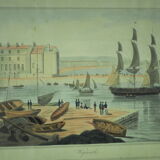 Lithographie vue du port de Weymouth - William Daniell - 19 ème siècle