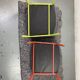 Pair of metal and leather armchairs / Green & Red
