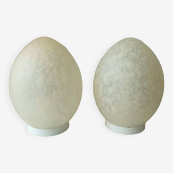 Pair of marble glass egg lamps