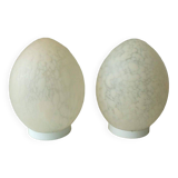 Pair of marble glass egg lamps