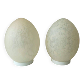Pair of marble glass egg lamps