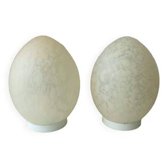 Pair of marble glass egg lamps