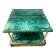 Aldo Tura side table in aqua green with brass legs and lower drawer.