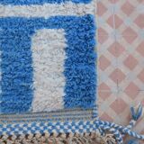 Moroccan Berber blessed ouarain rug modern blue and white
