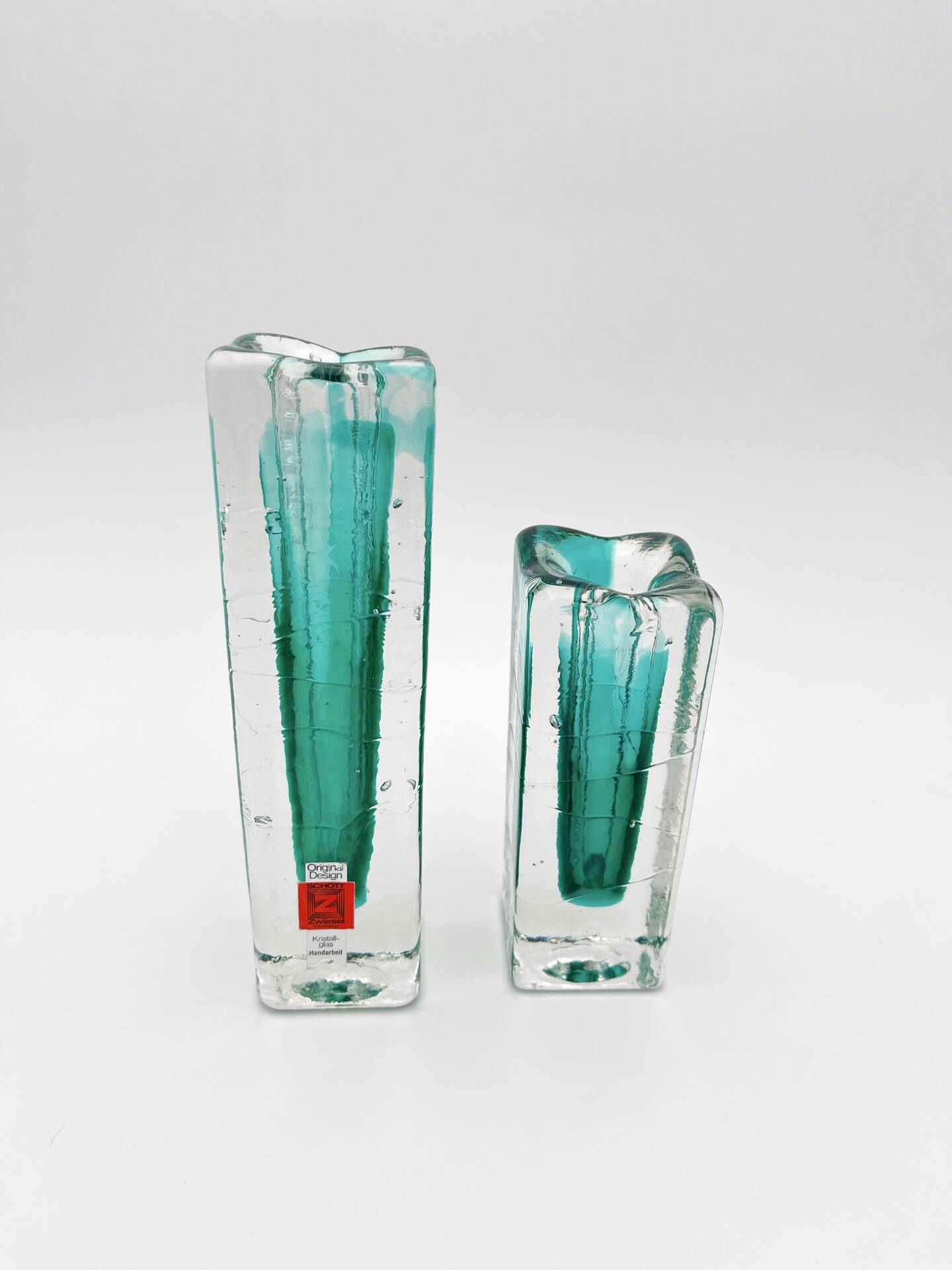Paire de soliflores brutalistes Schott Zwiesel Cristal Eisglas