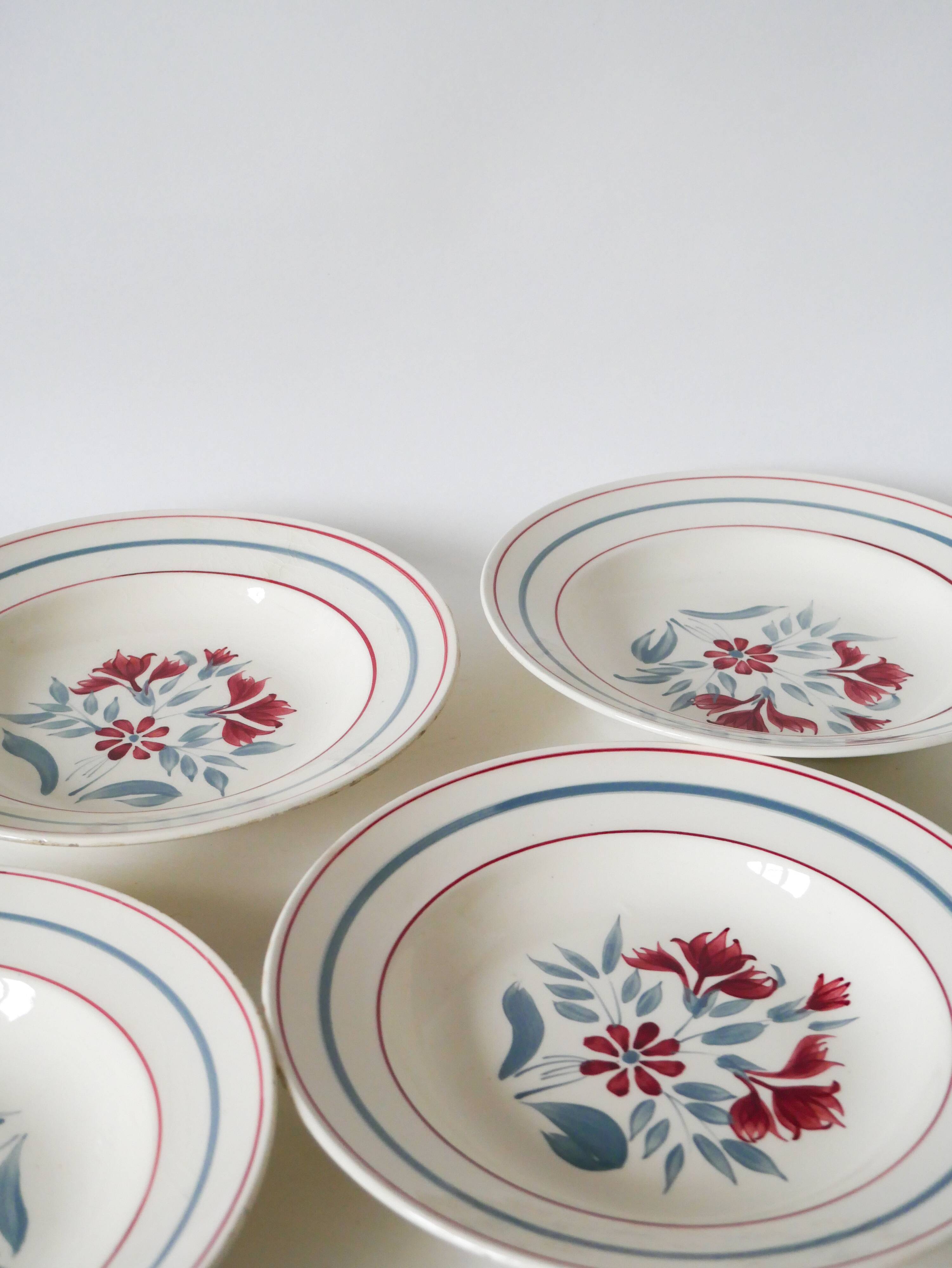 Lot of 5 Lunéville soup plates, Herblay model, 1950