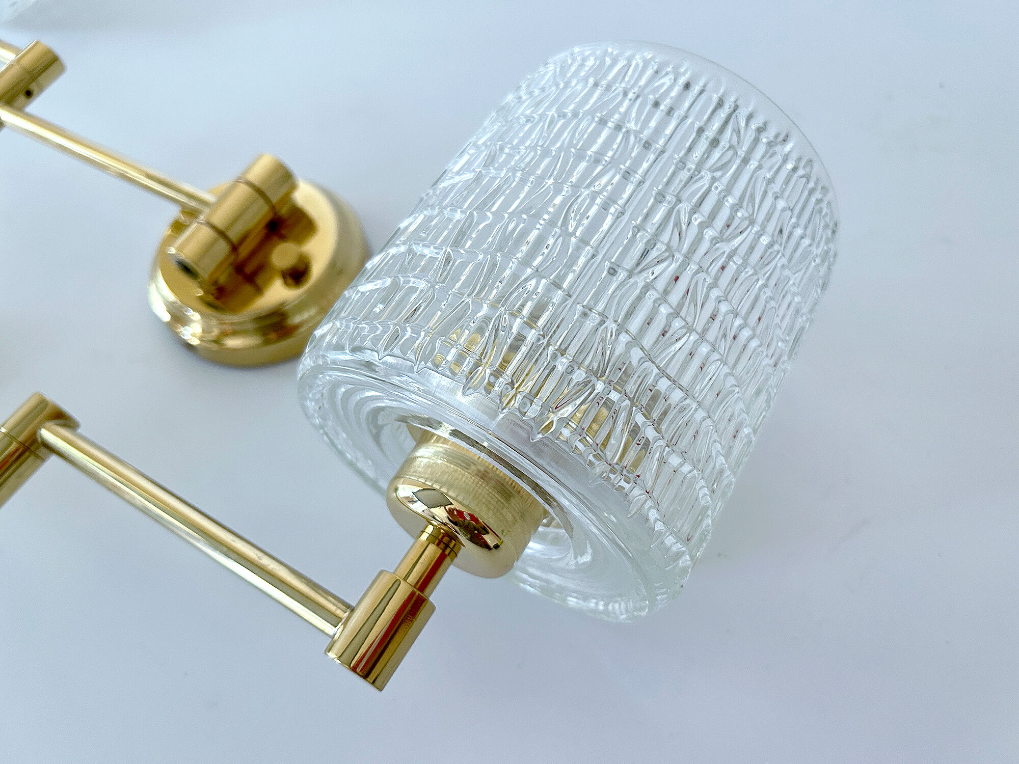 Pair of vintage scandinavian wall lamps 60 years white brass opaline