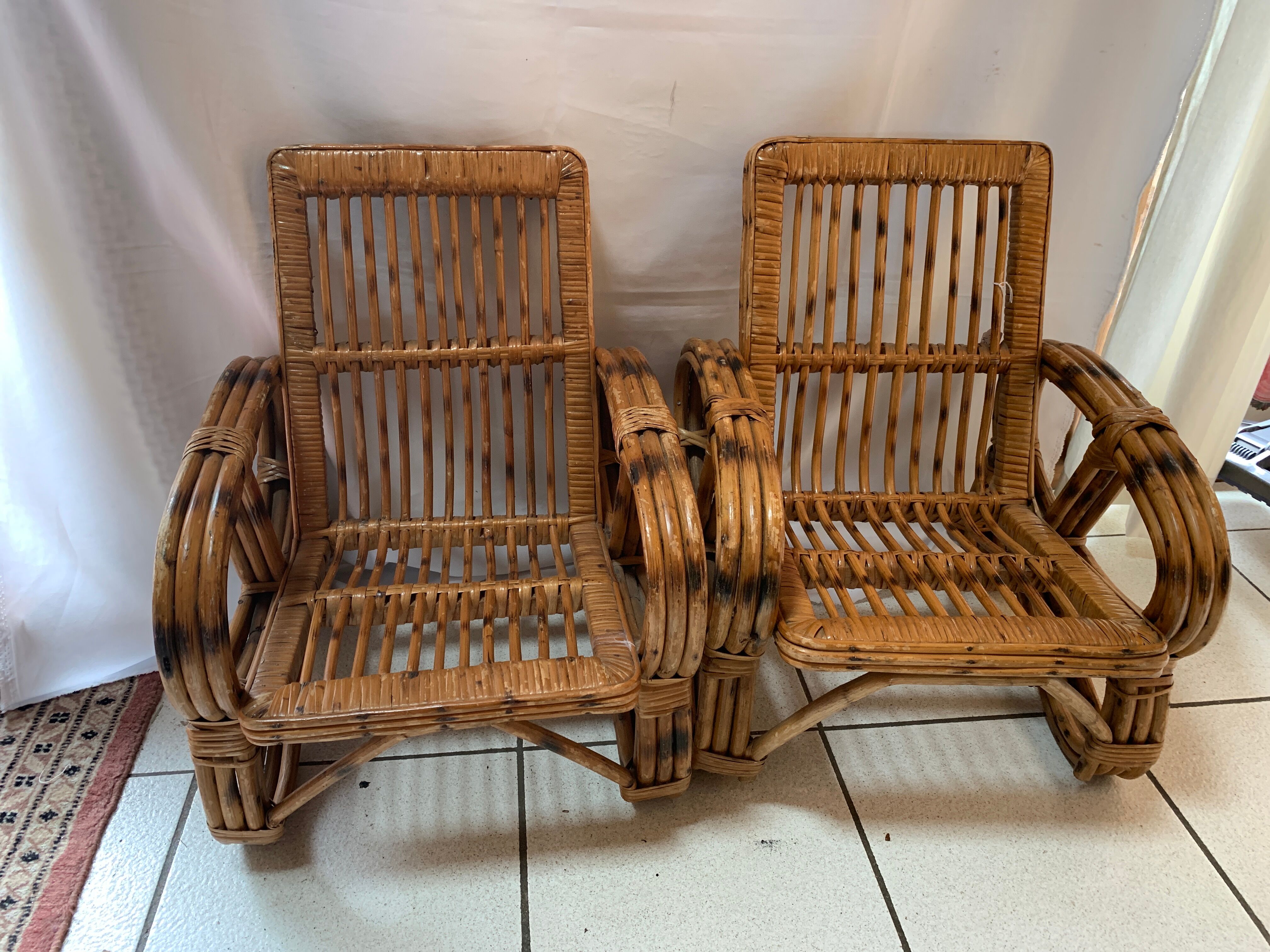 Low bamboo armchairs