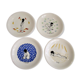Four plates The 4 seasons by Jean Effel earthenware Salins 60s