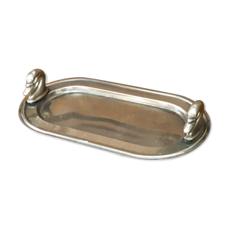 Plat argenté à foie gras, prises en tête de canard