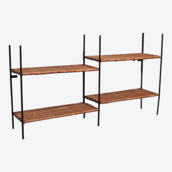 Wall shelf or stand metal and rattan 1950 a 70