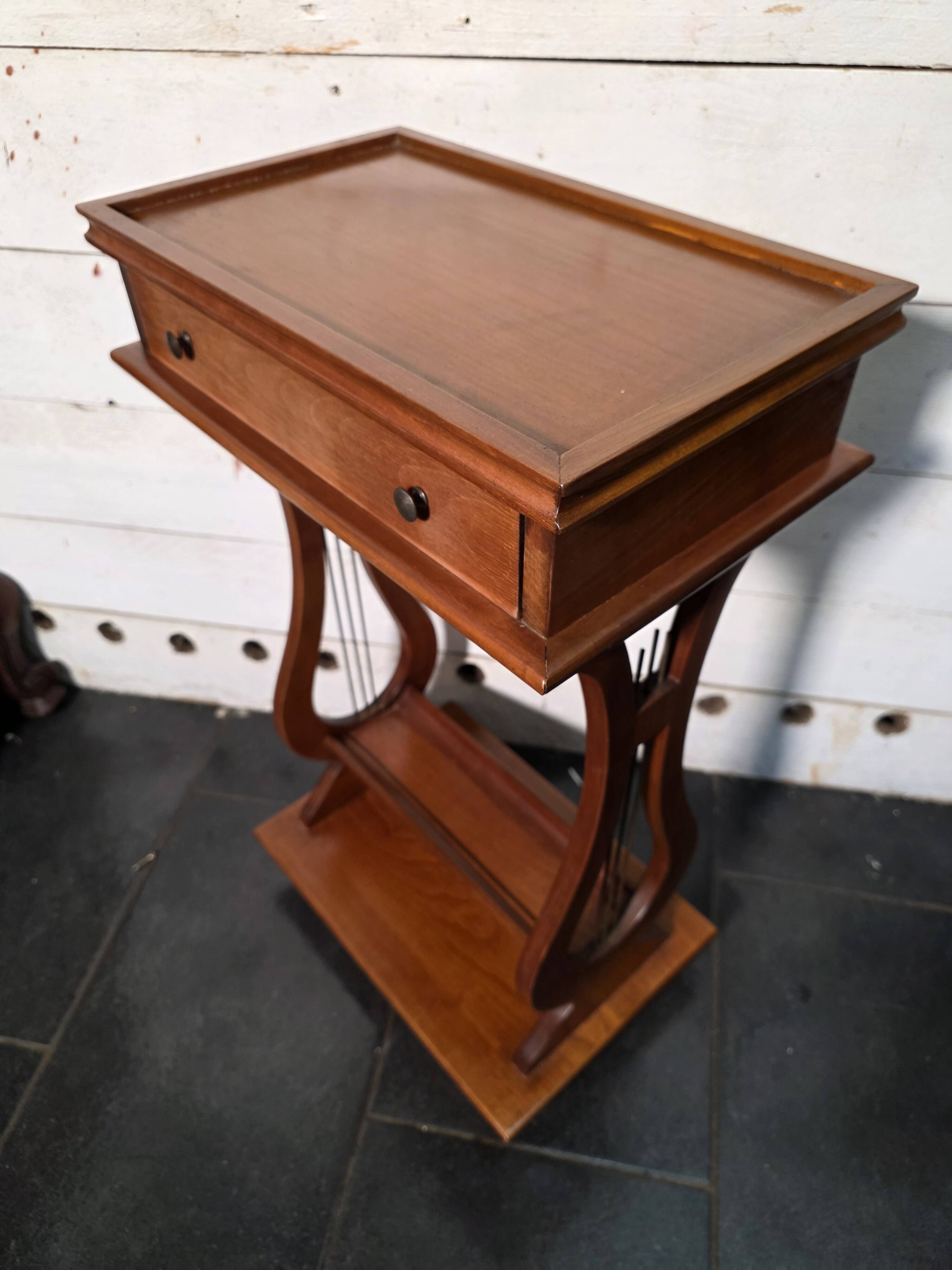 Lyre bedside table in solid cherry wood
