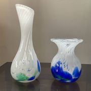 Duo de vases en pâte de verre soufflé années 70