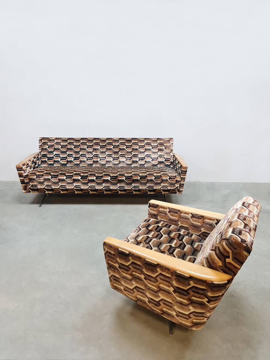 Vintage sofa &amp; lounge chair 'Geometric graphic dessin'
