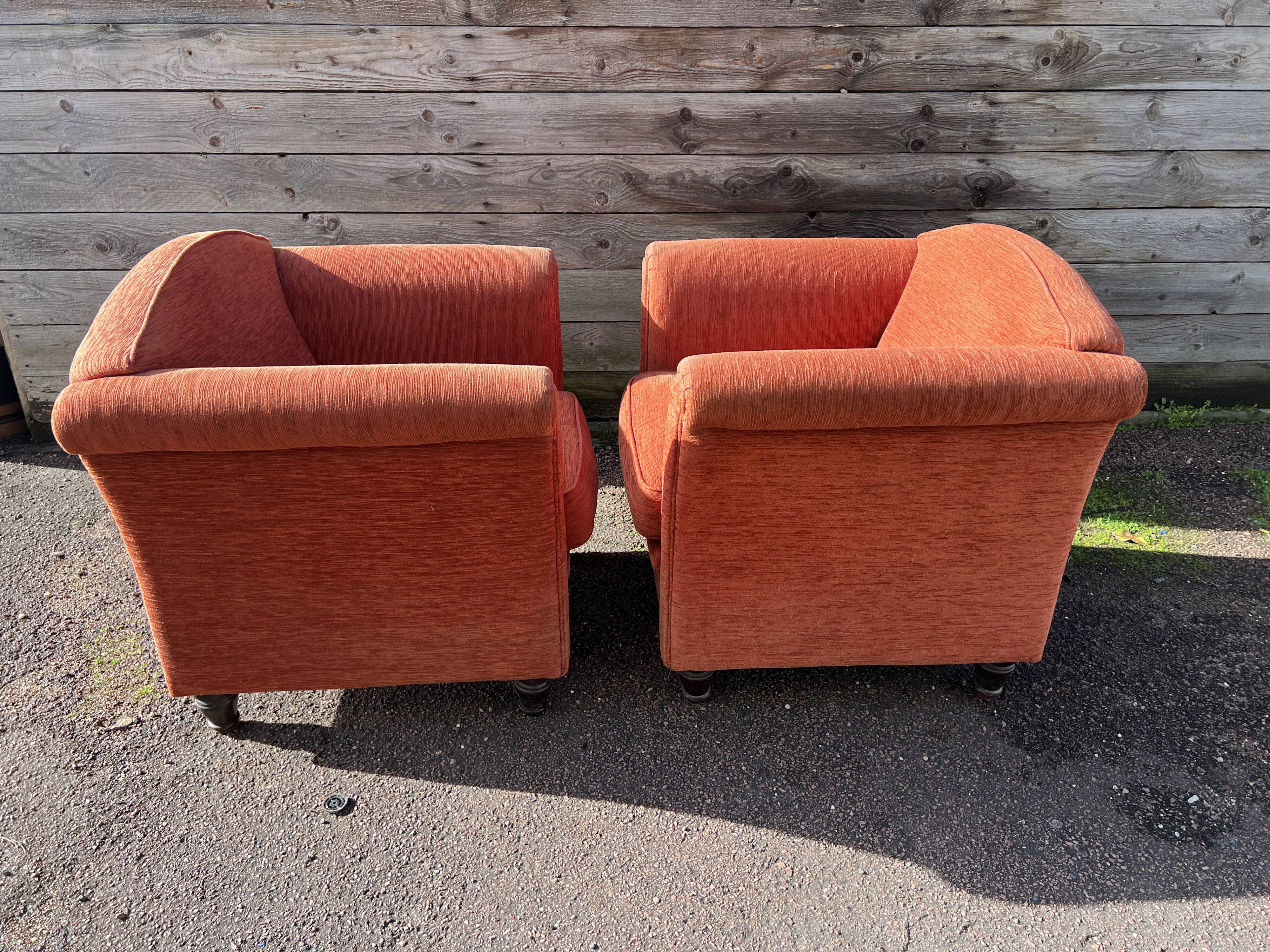 Pair of Art Deco style fabric club armchairs