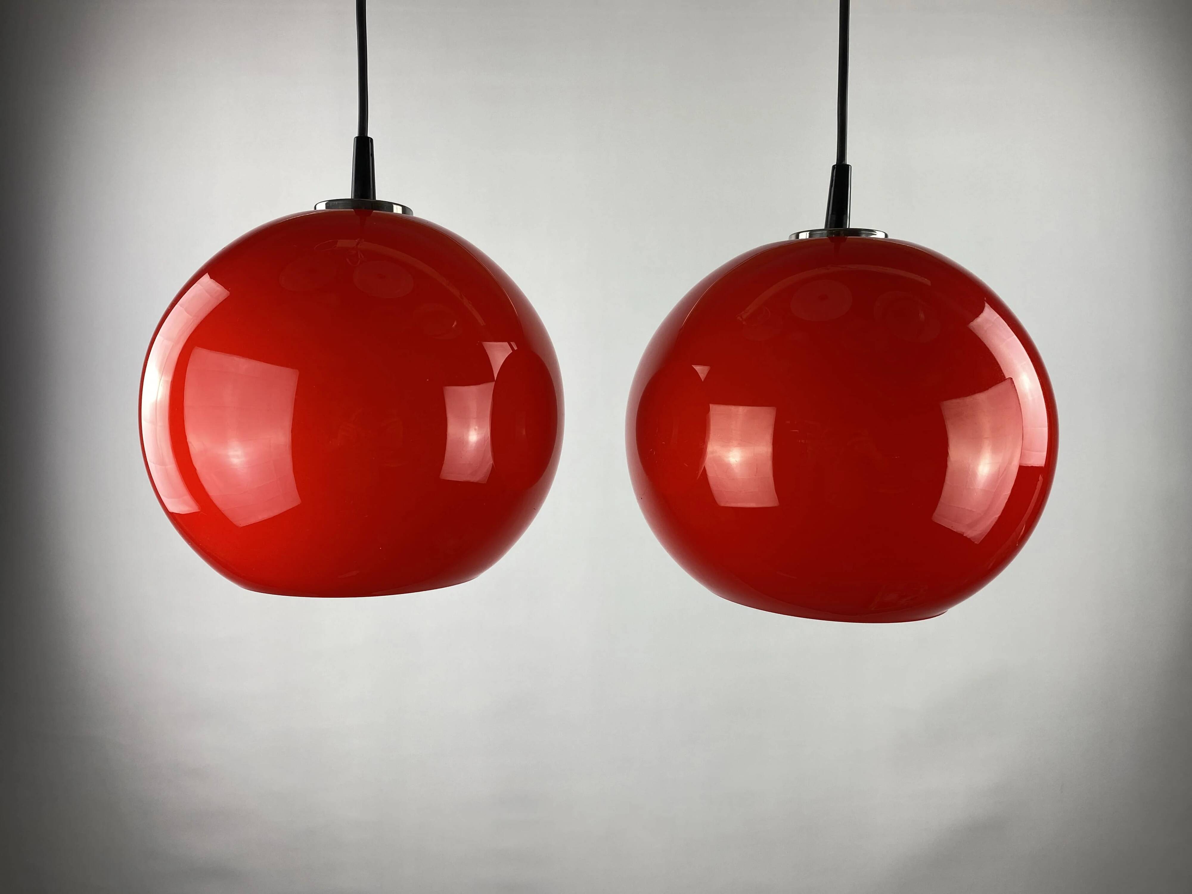 Pair of two cherry glass pendants by Peill & Putzler