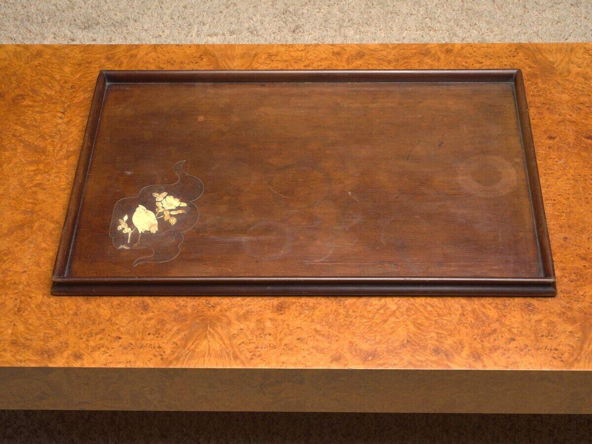Indochina tray mother-of-pearl marquetry bird decoration 1900