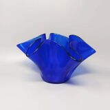 1970s Blue Vase "Fazzoletto" by Dogi in Murano Glass. Made in Italy