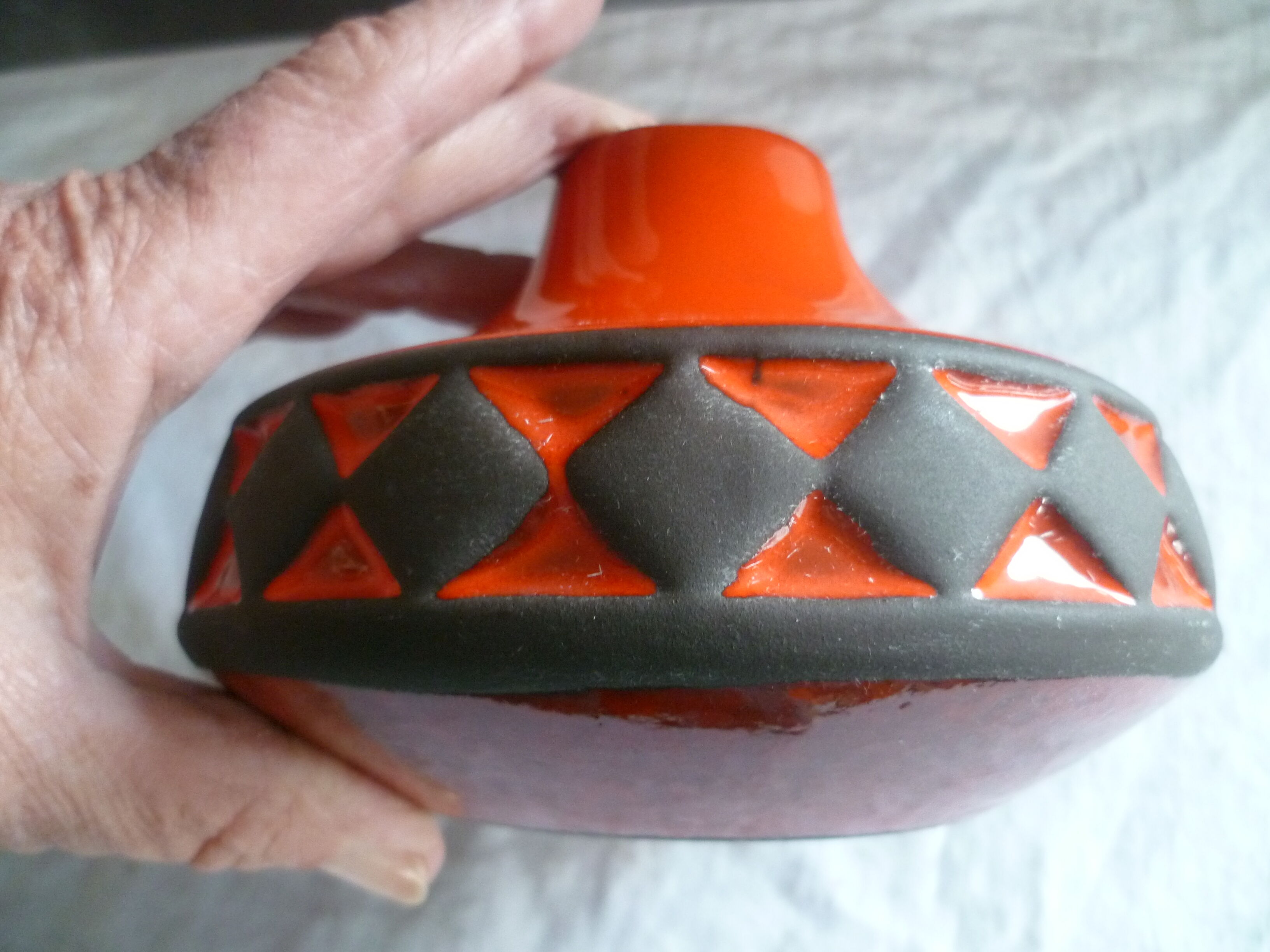 Ceramic vase geometric decoration vintage 70s