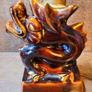 Old vintage ceramic lamp and rope lampshade 40s 50s