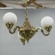 1930s Czech Neo-Baroque Brass Chandelier with Opaline Glass Globes