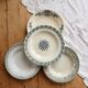4 assiettes creuses terre de fer dépareillées tons bleu et vert