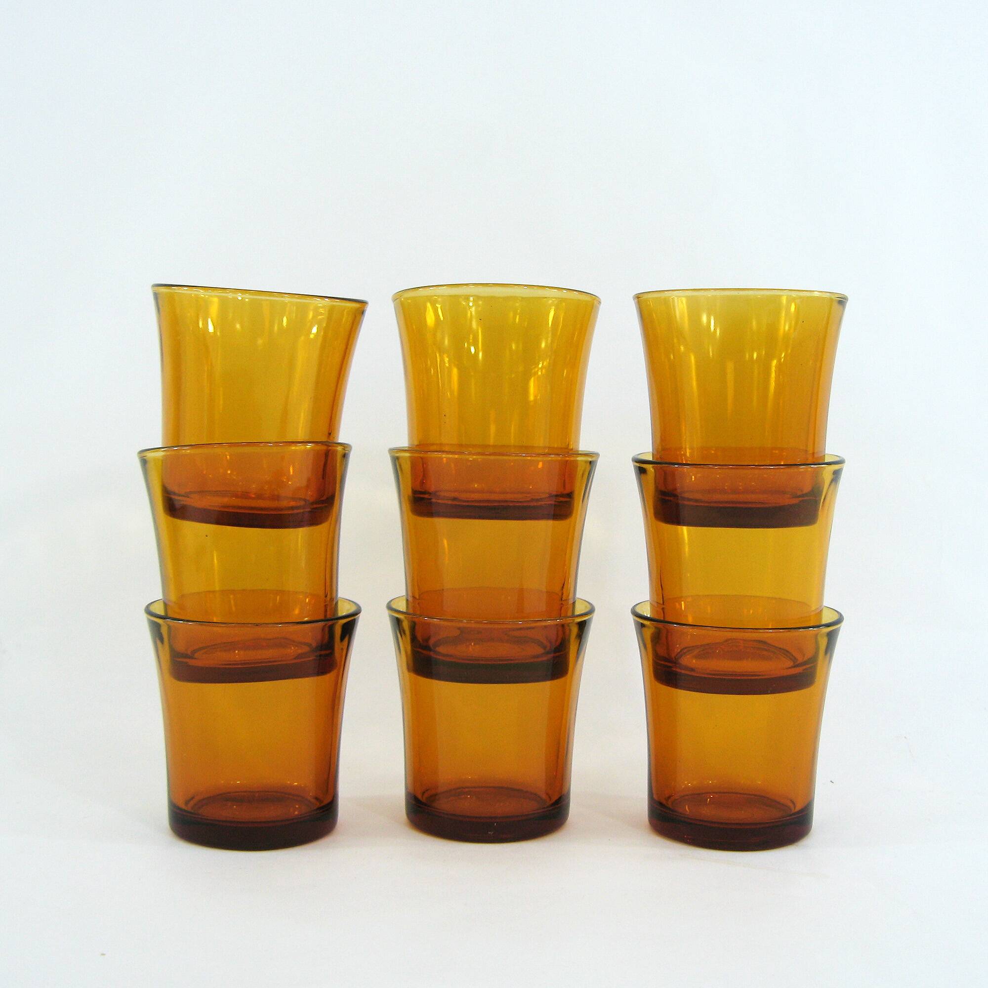 9 Amber Yellow Tempered Glass Cups - Duralex France - Vintage 70s