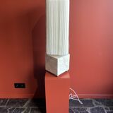 Beige marble stucco base, Houles white ecru fringed lampshade.