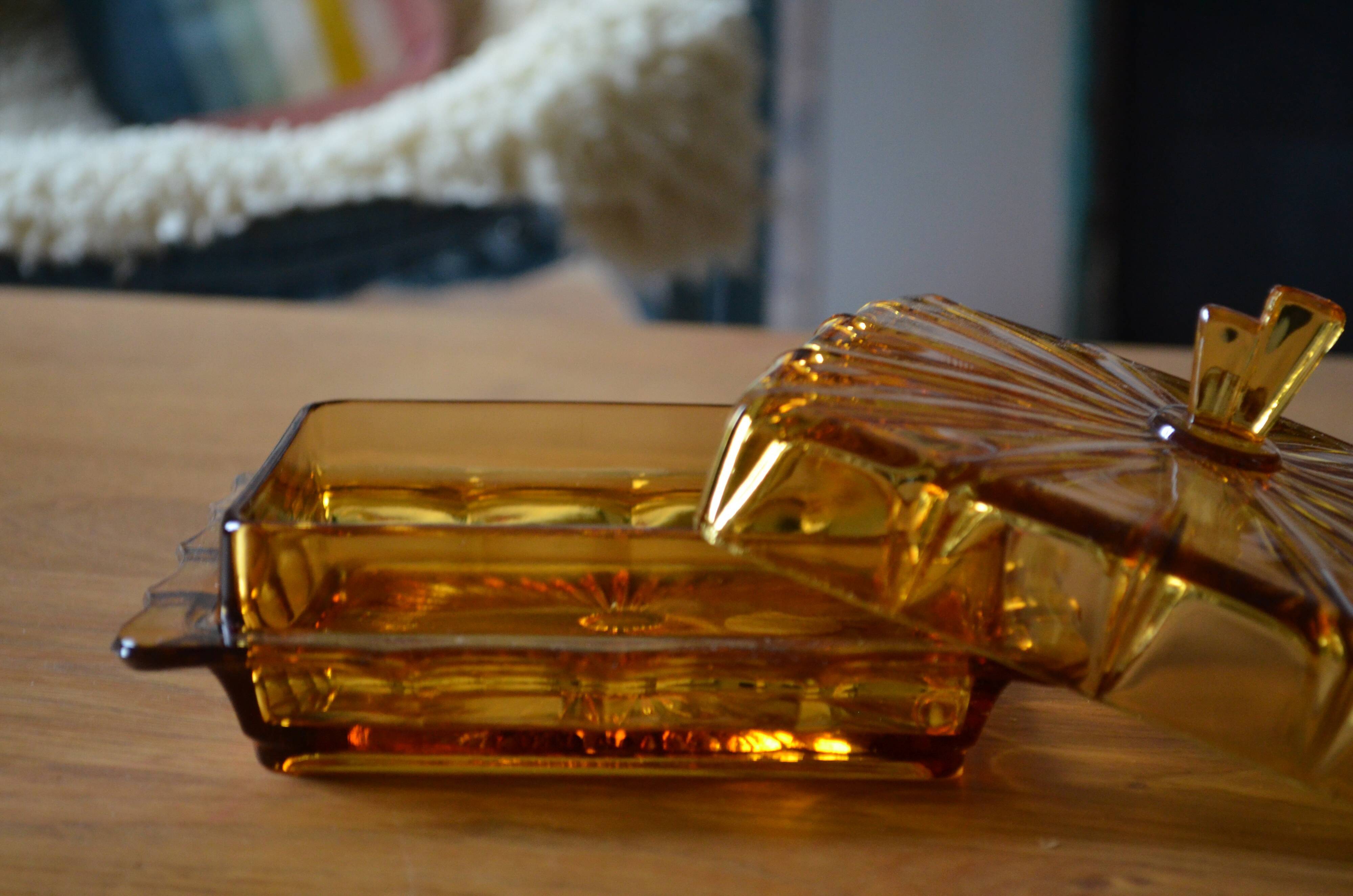 Amber glass butter dish