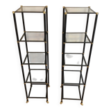 Pair of black lacquered metal and brass shelves. Guy Lefèvre for Maison Jansen. Circa 1970.