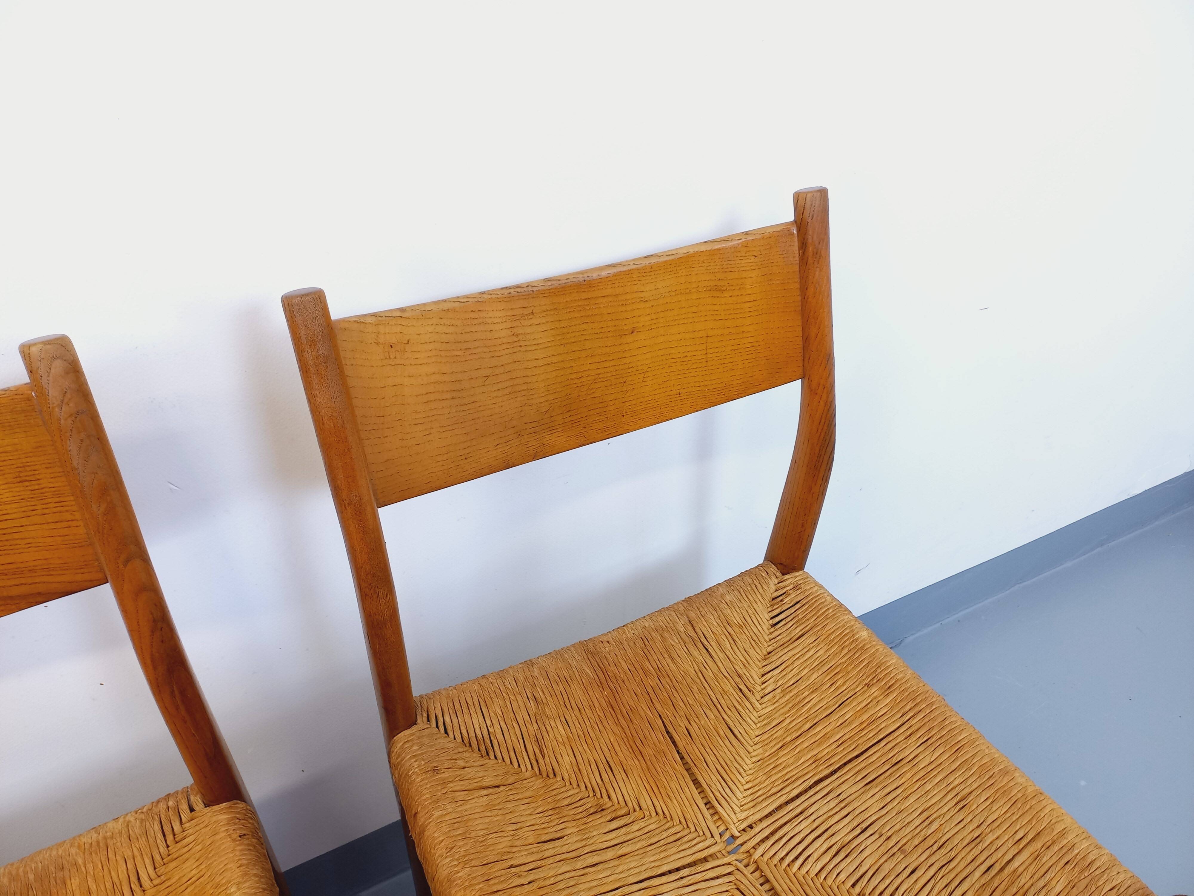 Set of 6 vintage teak Danish rope chairs Gessef Consorzio Sedie Friuli