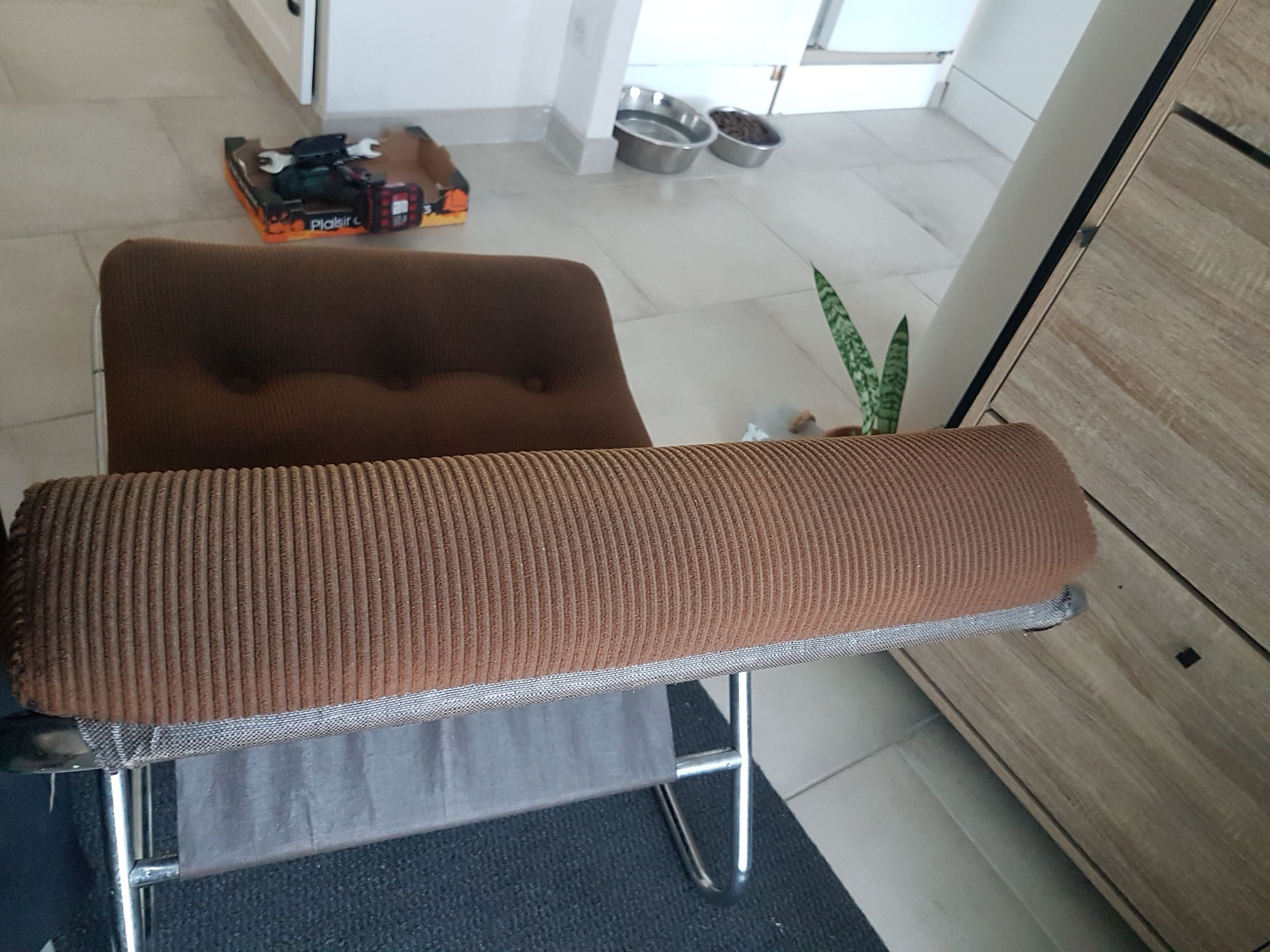Chair tubular in Brown velvet of the 1970s