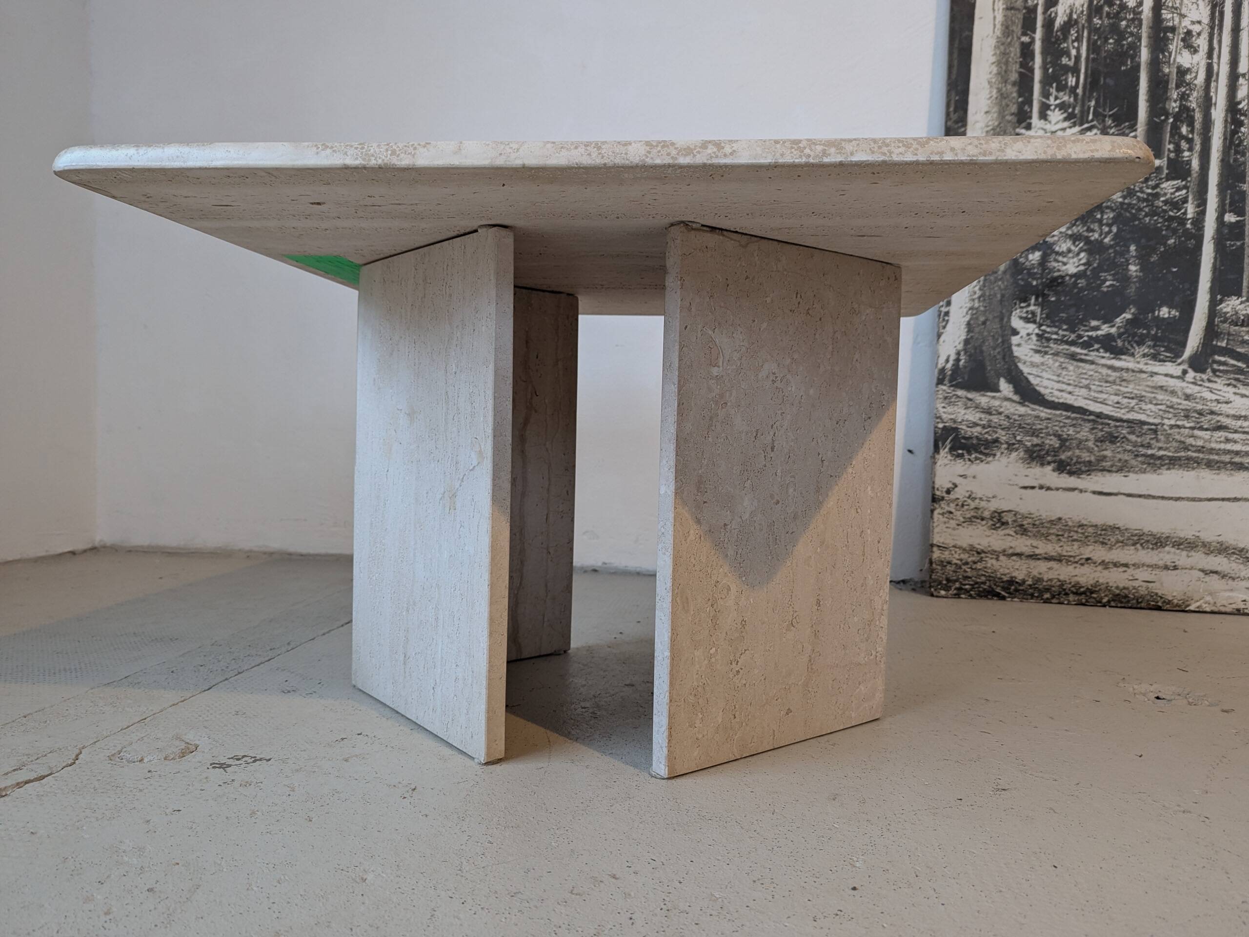Square travertine coffee table, 1970s.