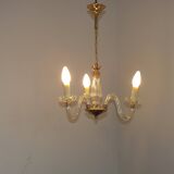 French Barley Twist Glass Arms and Gold Metal 3-Light Chandelier 5230