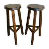 Pair of high tripod stools, bar, solid wood