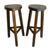 Pair of high tripod stools, bar, solid wood