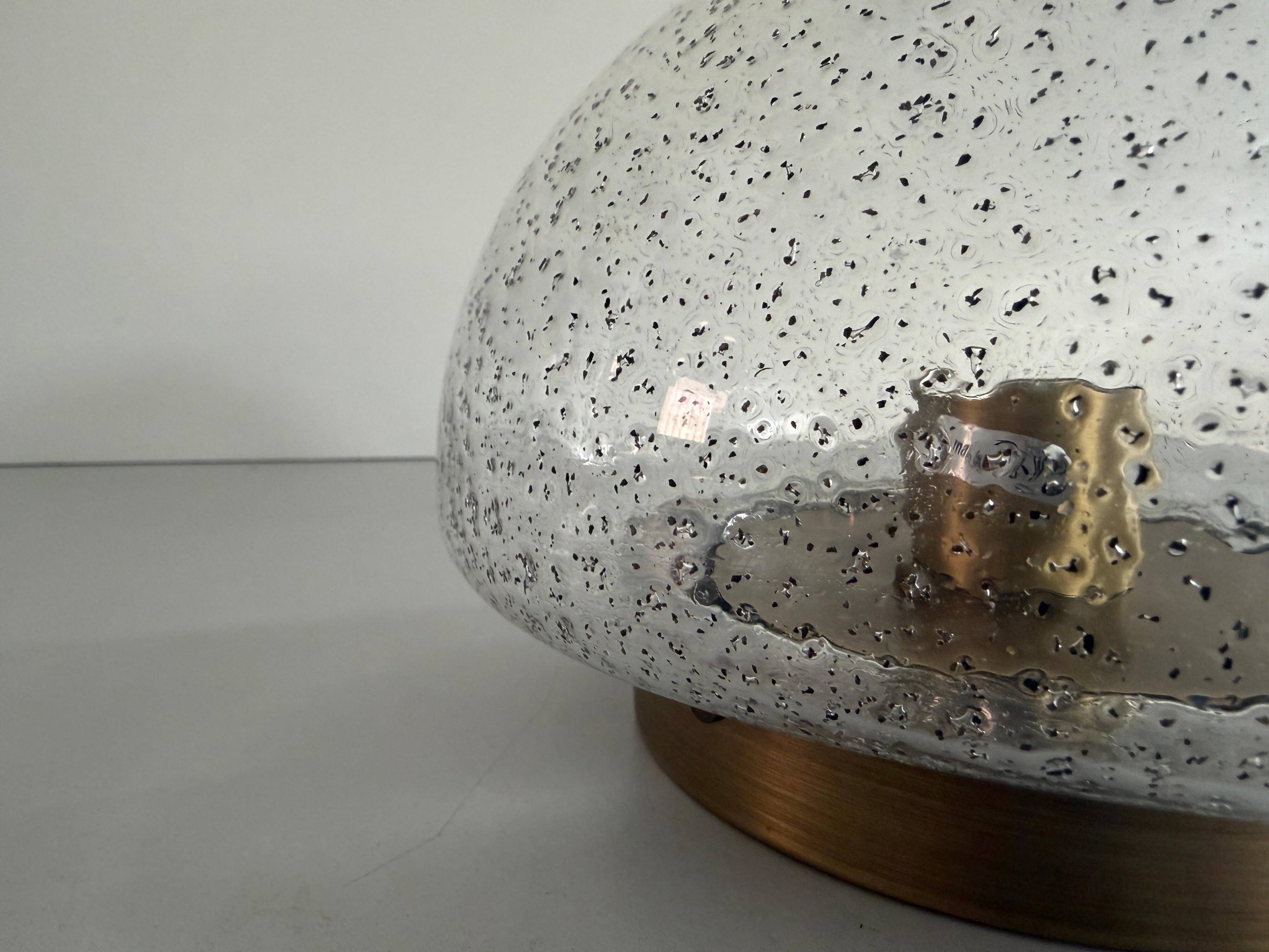 Flush glass shade with bubble texture and brass base by Hillebrand, 1960s, Germany.